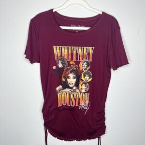 WHITNEY HOUSTON Graphic Tee Side Tie Top T-Shirt Maroon Size XL